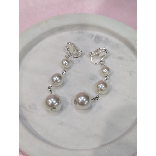 Silver Three Pearl Tiered Clip-on Earrings