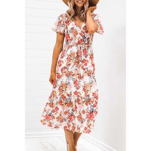 White Floral Wrap Front Midi Dress | Ladybits