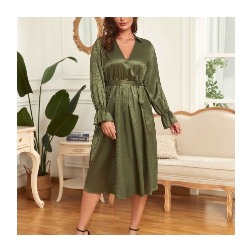 v neck midi puff sleeve dress Ladybits