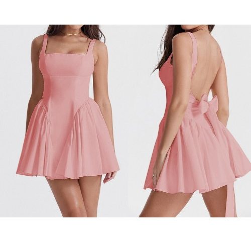 Pink Backless Mini Party Dress main image 1