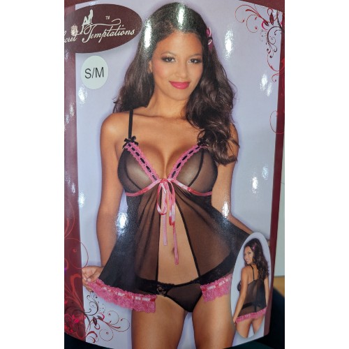 Sheer Black Babydoll with Hot Pink Trim