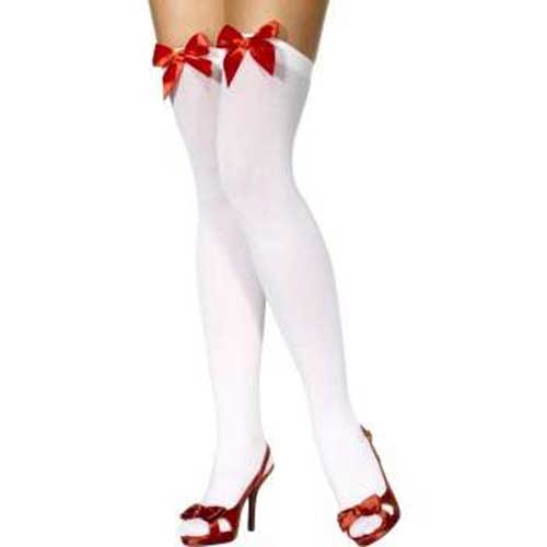 White Thigh Highs with Red Bows