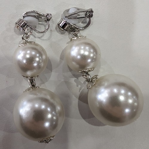 Large Double Pearl Clip on Earrings