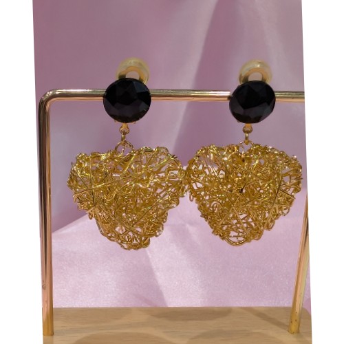 Gold Wire Heart Clip on Earrings