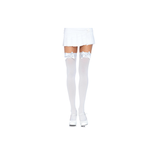 Leg Ave Opaque Thigh Highs with Bow, White