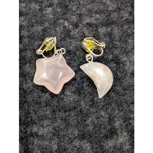 Rose Quartz Look Star and Moon Clip on Earrings