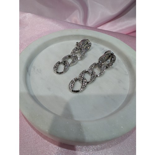 Silver Chain Link Clip-on Earrings with Diamantes