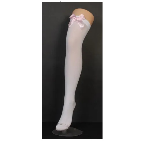 White Thigh Highs with Pale Pink Bows