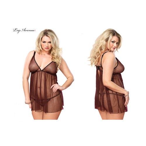 Leg Avenue Black Sheer Babydoll with Heart Print