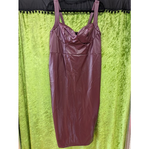 Burgundy PU Bodycon Dress