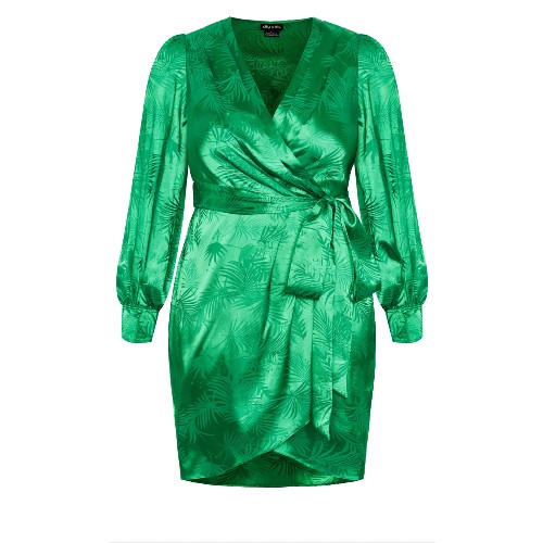 City Chic Amalia Palm Print Midi Dress, Green