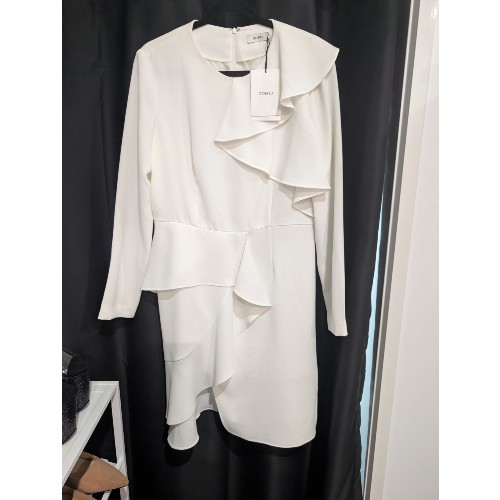 Goen J White Asymmetrical Ruffle Dress