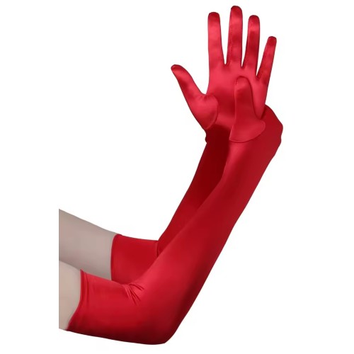 Long Red Gloves - Satin Look