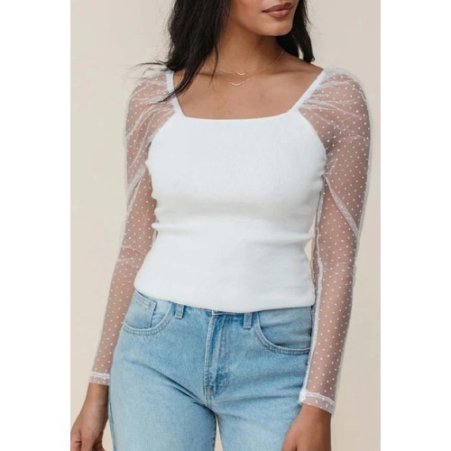 Milly White Mesh Sleeve Top