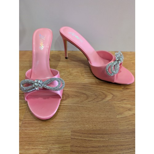 Pink Mule Heels with Silver Bow