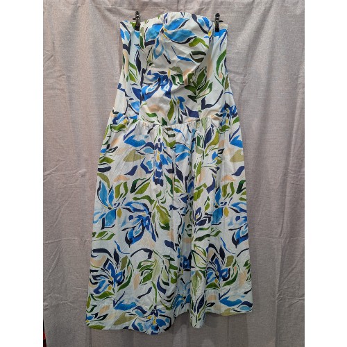 Aere Blue Watercolour Floral Strapless Dress