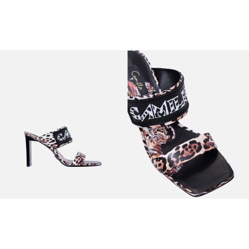 Camilla Tiger Talk Slim Block Heel Mules