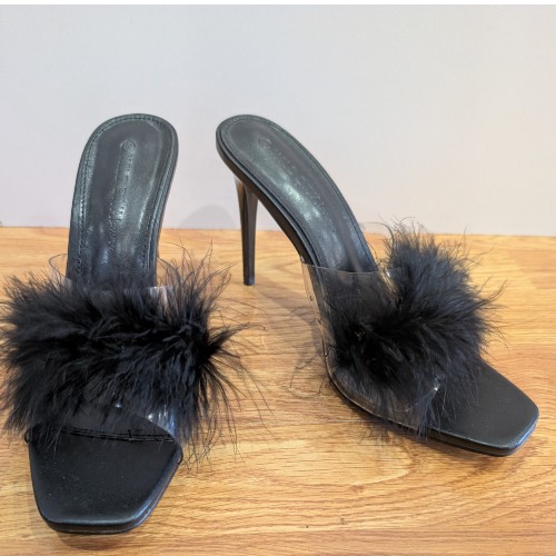 Black Feather Mule Heels