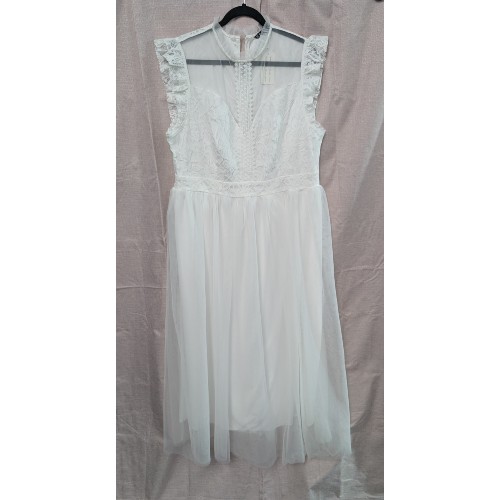 Simplee White Lace Mesh Maxi Dress