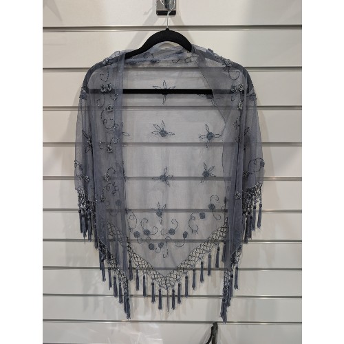 Blue Grey Beaded Shawl
