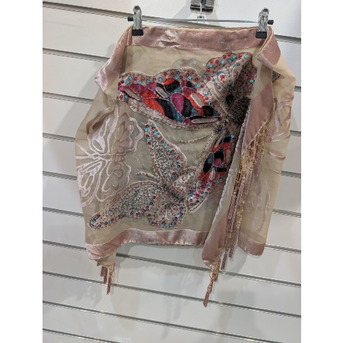 Cream and Dusty Pink Beaded Shawl